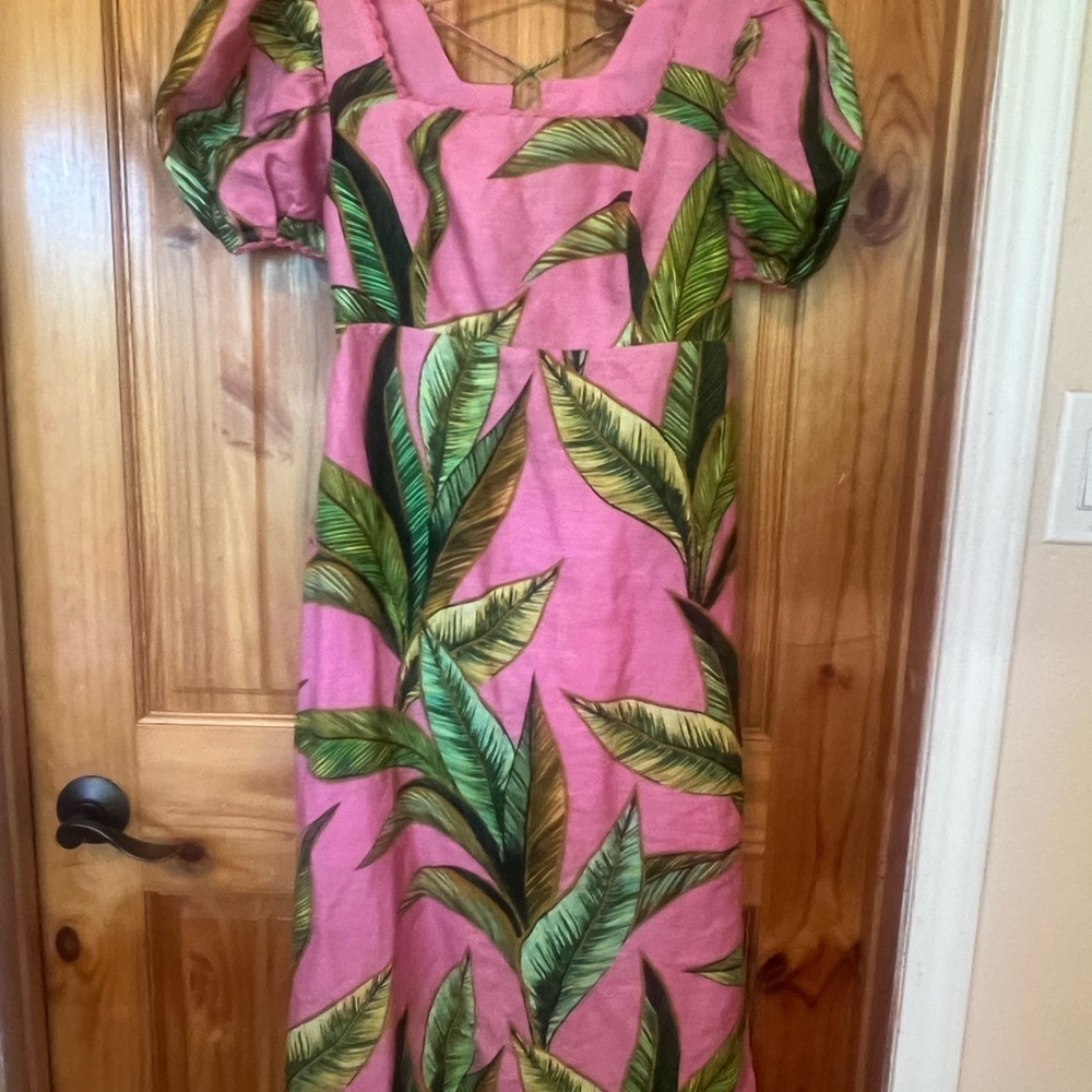 FARM Rio Pink and Green Puff Sleeve Sundress